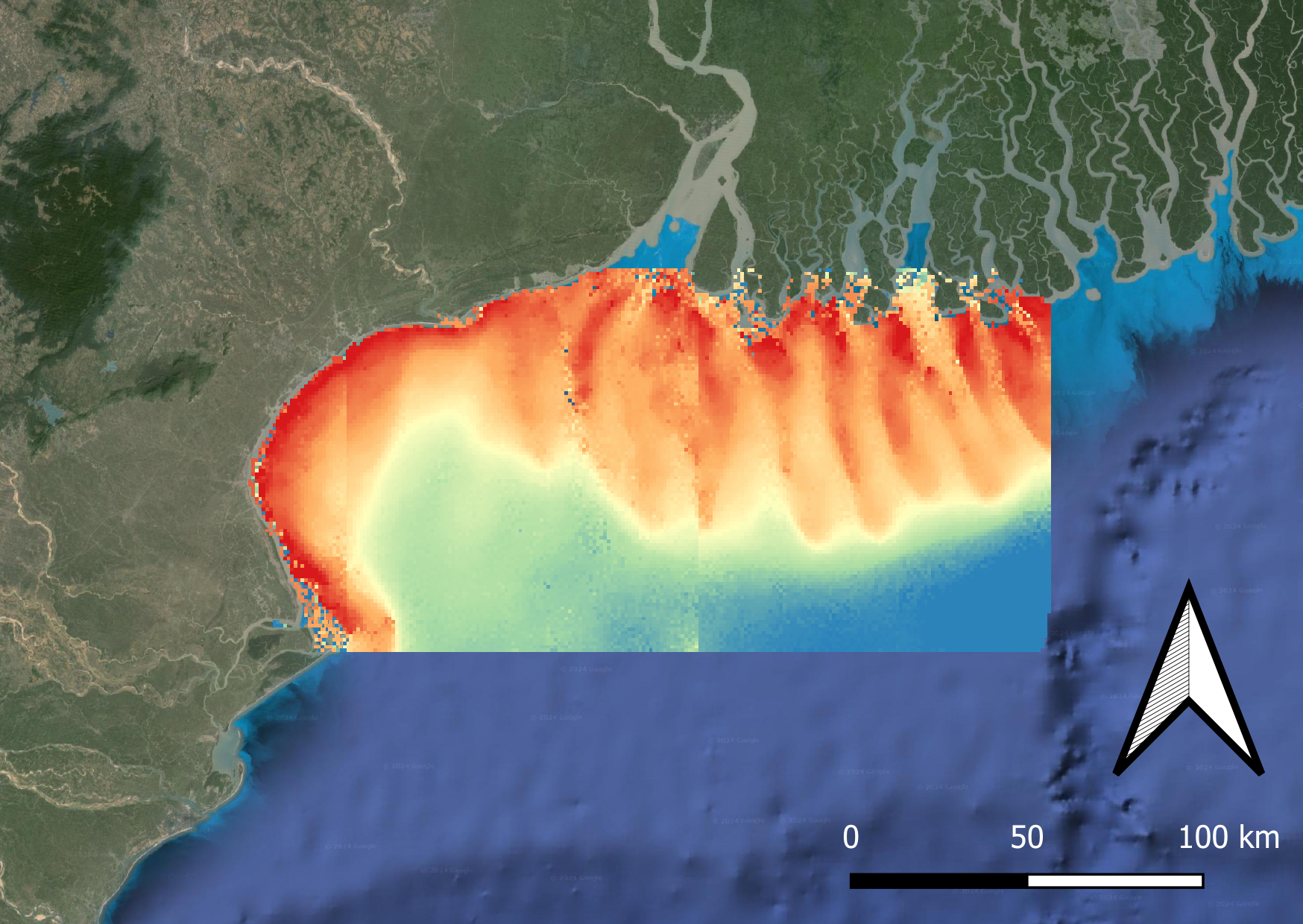 Bathymétrie estimée à partir des images satellite